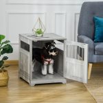 Furniture Stylish Dog Kennel, Wooden & Wire End Table with Cushion & Lockable Door, Miniature Size Pet Crate Indoor Puppy Cage, Grey - Image 4