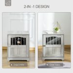 Furniture Stylish Dog Kennel, Wooden & Wire End Table with Cushion & Lockable Door, Miniature Size Pet Crate Indoor Puppy Cage, Grey - Image 3