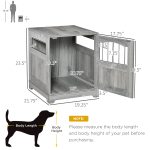 Furniture Stylish Dog Kennel, Wooden & Wire End Table with Cushion & Lockable Door, Miniature Size Pet Crate Indoor Puppy Cage, Grey - Image 5