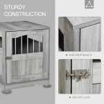Furniture Stylish Dog Kennel, Wooden & Wire End Table with Cushion & Lockable Door, Miniature Size Pet Crate Indoor Puppy Cage, Grey - Image 6
