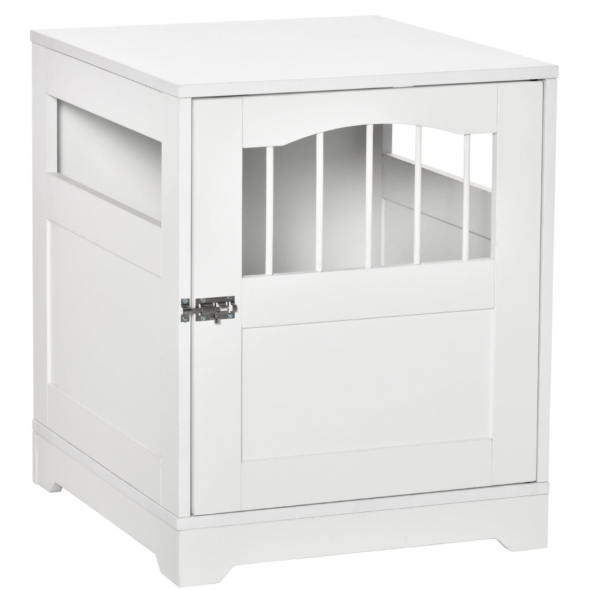 furniture-stylish-dog-kennel-wooden-wire-end-table-with-cushion-lockable-door-miniature-size-pet-crate-indoor-puppy-cage-white-1778481 Furniture Stylish Dog Kennel, Wooden & Wire End Table with Cushion & Lockable Door, Miniature Size Pet Crate Indoor Puppy Cage, White - Image 1