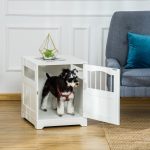 Furniture Stylish Dog Kennel, Wooden & Wire End Table with Cushion & Lockable Door, Miniature Size Pet Crate Indoor Puppy Cage, White - Image 3