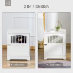 Furniture Stylish Dog Kennel, Wooden & Wire End Table with Cushion & Lockable Door, Miniature Size Pet Crate Indoor Puppy Cage, White - Image 2