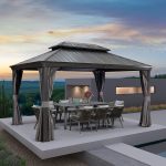 Gazebo 10′ X 14′ Built-in Drainage System, Gray | 4.7″ Thick Post, Built in Drainage, Windproof Cool Breeze, Snowproof & Rustproof, 260 GSM Textilene Netting, Fit Any Yard - Image 6
