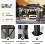 Gazebo 10×14 Hardtop Gazebo with Double Galvanized Steel Roof, Gray | Metal Frame Outdoor Pavilion with Breathable Netting and Privacy Curtain for Backyard - Image 6