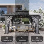 Gazebo 10×14 Hardtop Gazebo with Double Galvanized Steel Roof, Gray | Metal Frame Outdoor Pavilion with Breathable Netting and Privacy Curtain for Backyard - Image 2