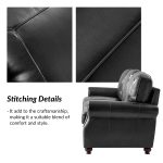 Gerardo Genuine Leather Sofa – Black Rolled Arm Nailhead Sofa - Image 6