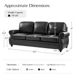 Gerardo Genuine Leather Sofa – Black Rolled Arm Nailhead Sofa - Image 2