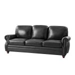 Gerardo Genuine Leather Sofa – Black Rolled Arm Nailhead Sofa - Image 12