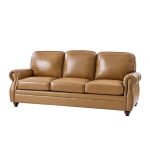 Gerardo Genuine Leather Sofa – Camel Rolled Arm Nailhead Sofa - Image 12