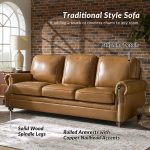 Gerardo Genuine Leather Sofa – Camel Rolled Arm Nailhead Sofa - Image 3