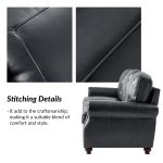 Gerardo Genuine Leather Sofa – Navy Blue Rolled Arm Nailhead Sofa - Image 5