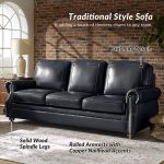 Gerardo Genuine Leather Sofa – Navy Blue Rolled Arm Nailhead Sofa - Image 3