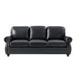 Gerardo Genuine Leather Sofa – Navy Blue Rolled Arm Nailhead Sofa - Image 10