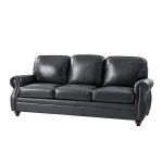 Gerardo Genuine Leather Sofa – Navy Blue Rolled Arm Nailhead Sofa - Image 11