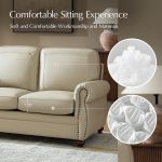 Gerardo Genuine Leather Sofa – Tan Rolled Arm Nailhead Sofa - Image 6