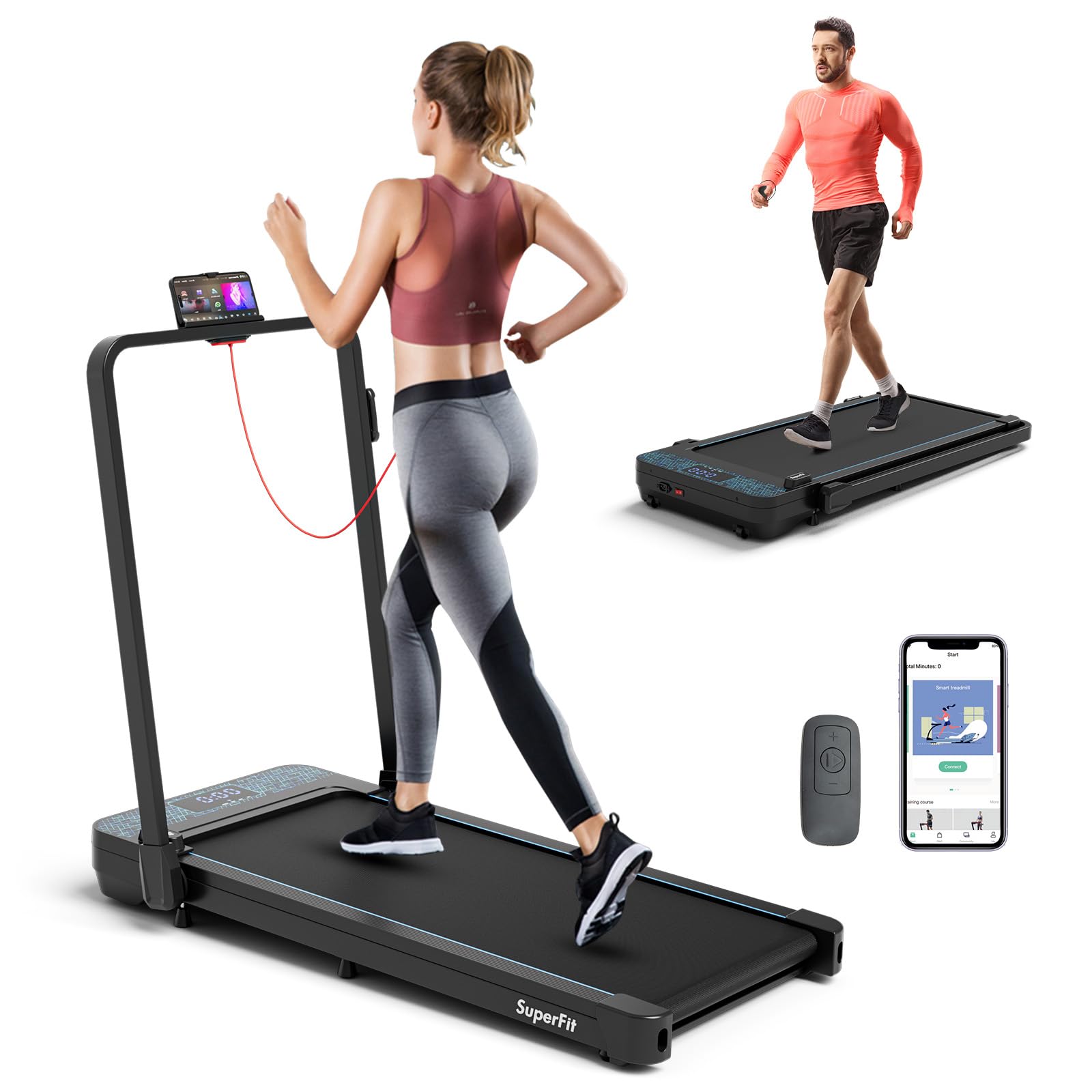 goplus-2-in-1-folding-treadmill-300-lbs-capacity-walking-pad-with-handle-bar-under-desk-treadmill-with-remote-app-control-7692540 Goplus 2 in 1 Folding Treadmill, 300 LBS Capacity Walking Pad with Handle Bar, Under Desk Treadmill with Remote & APP Control - Image 1