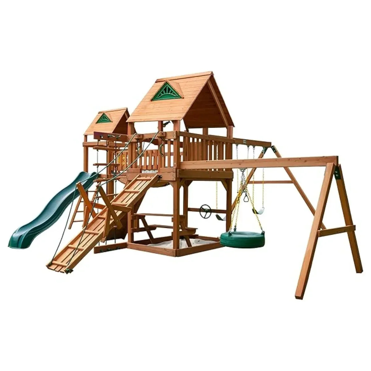 gorilla-playsets-pioneer-peak-treehouse-wooden-swing-set-with-clatter-bridge-tire-swing-5755463 Gorilla Playsets Pioneer Peak Treehouse Wooden Swing Set with Clatter Bridge & Tire Swing - Prioka