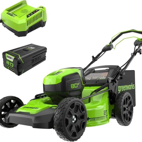 Greenworks 80V 21″ Cordless Self-Propelled Lawn Mowers. - Prioka