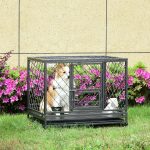 Heavy Duty Dog Cage Metal Kennel and Crate Dog Playpen with Lockable Wheels, Slide-out Tray, Food Bowl and Double Doors - Image 3