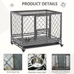 Heavy Duty Dog Cage Metal Kennel and Crate Dog Playpen with Lockable Wheels, Slide-out Tray, Food Bowl and Double Doors - Image 5