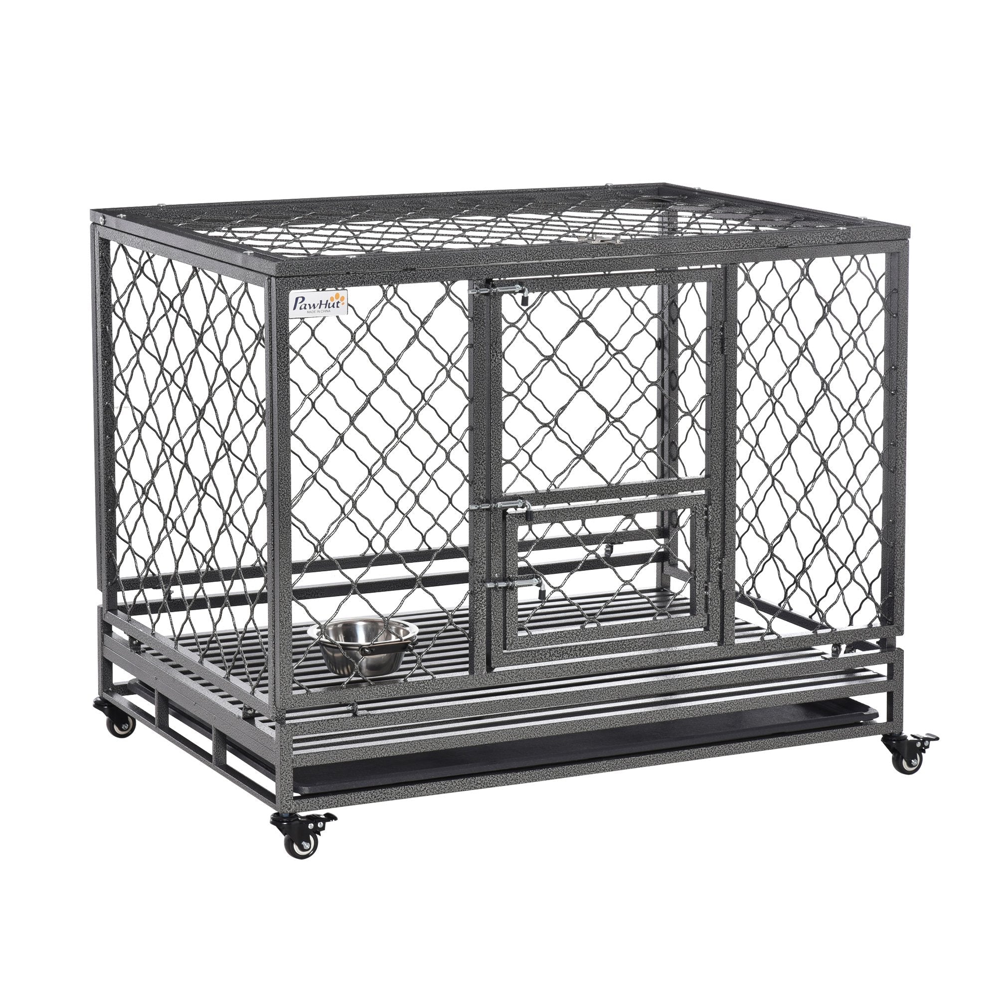 heavy-duty-dog-cage-metal-kennel-and-crate-dog-playpen-with-lockable-wheels-slide-out-tray-food-bowl-and-double-doors-6601987-2 Heavy Duty Dog Cage Metal Kennel and Crate Dog Playpen with Lockable Wheels, Slide-out Tray, Food Bowl and Double Doors - Image 1