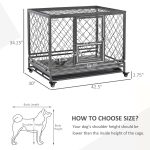 Heavy Duty Dog Cage Metal Kennel and Crate Dog Playpen with Lockable Wheels, Slide-out Tray, Food Bowl and Double Doors - Image 2