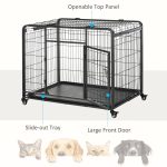 Heavy Duty Metal Dog Crate Pet Cage & Kennel with Removable Tray 4 Wheels & Folding Design Indoor Grey - Image 6