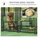 Indoor/Outdoor Metal Dog Kennel, Dog House with Lock, Weather Resistant Canopy and 2 Bowl Holders and Bowls, 4.6' x 4.6' x 5', Black / Red - Image 6