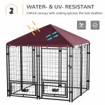 Indoor/Outdoor Metal Dog Kennel, Dog House with Lock, Weather Resistant Canopy and 2 Bowl Holders and Bowls, 4.6' x 4.6' x 5', Black / Red - Image 5