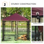 Indoor/Outdoor Metal Dog Kennel, Dog House with Lock, Weather Resistant Canopy and 2 Bowl Holders and Bowls, 4.6' x 4.6' x 5', Black / Red - Image 2