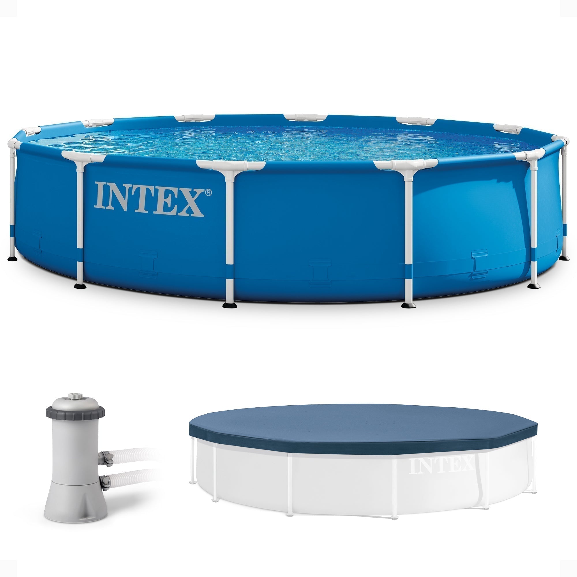 intex-12-x-30-metal-frame-above-ground-swimming-pool-with-filter-and-cover-6702997 Intex 12' x 30" Metal Frame Above Ground Swimming Pool with Filter and Cover - Image 1