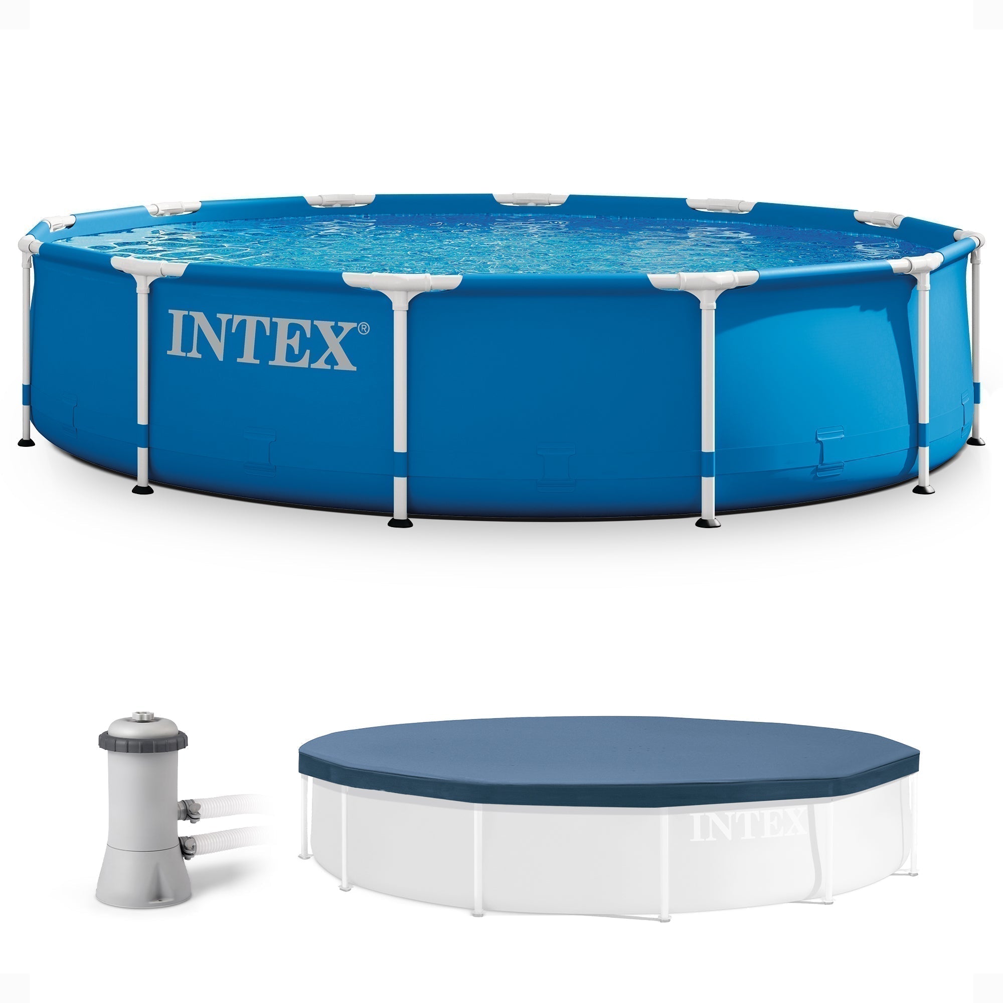 intex-12-x-30-metal-frame-round-swimming-pool-w-filter-pump-13-pool-cover-4322548 Intex 12' x 30" Metal Frame Round Swimming Pool w/ Filter Pump & 13' Pool Cover - Image 1