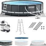 Intex Ultra XTR Frame 14′ x 42″ Round Above Ground Outdoor Swimming Pool Set with Sand Filter Pump, Ladder, Ground Cloth, and Pool Cover