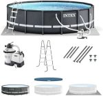 Intex Ultra XTR Frame 14′ x 42″ Round Above Ground Outdoor Swimming Pool Set with Sand Filter Pump, Ladder, Ground Cloth, and Pool Covers - Image 6