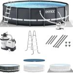 Intex Ultra XTR Frame 14′ x 42″ Round Above Ground Outdoor Swimming Pool Set with Sand Filter Pump, Ladder, Ground Cloth, and Pool Covers - Prioka
