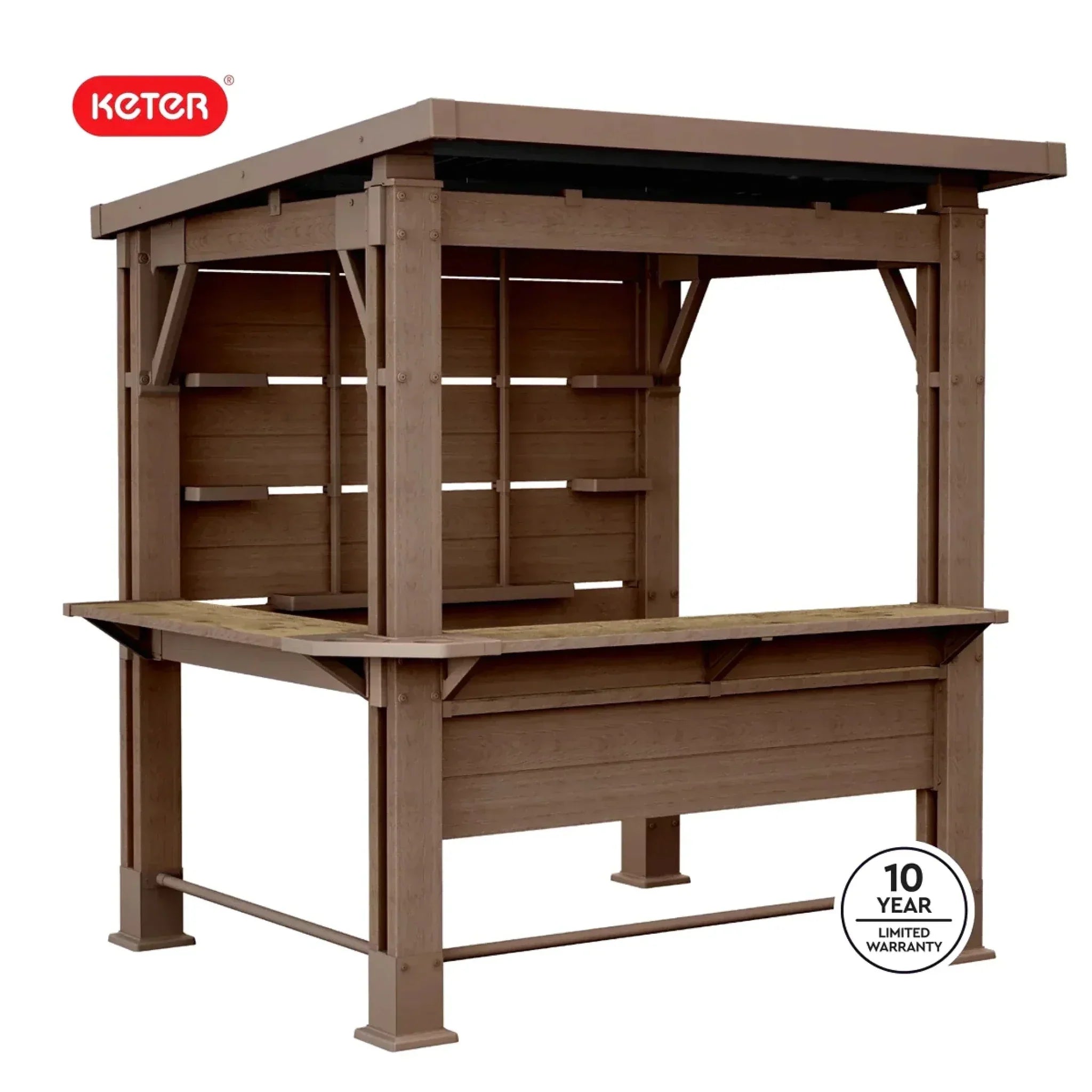 keter-signature-collection-75-x-65-ft-bar-gazebo-with-shelves-and-tv-mount-pine-brown-8542741-1 Keter Signature Collection 7.5 x 6.5 ft. Bar Gazebo with Shelves and TV Mount, Pine Brown - Prioka