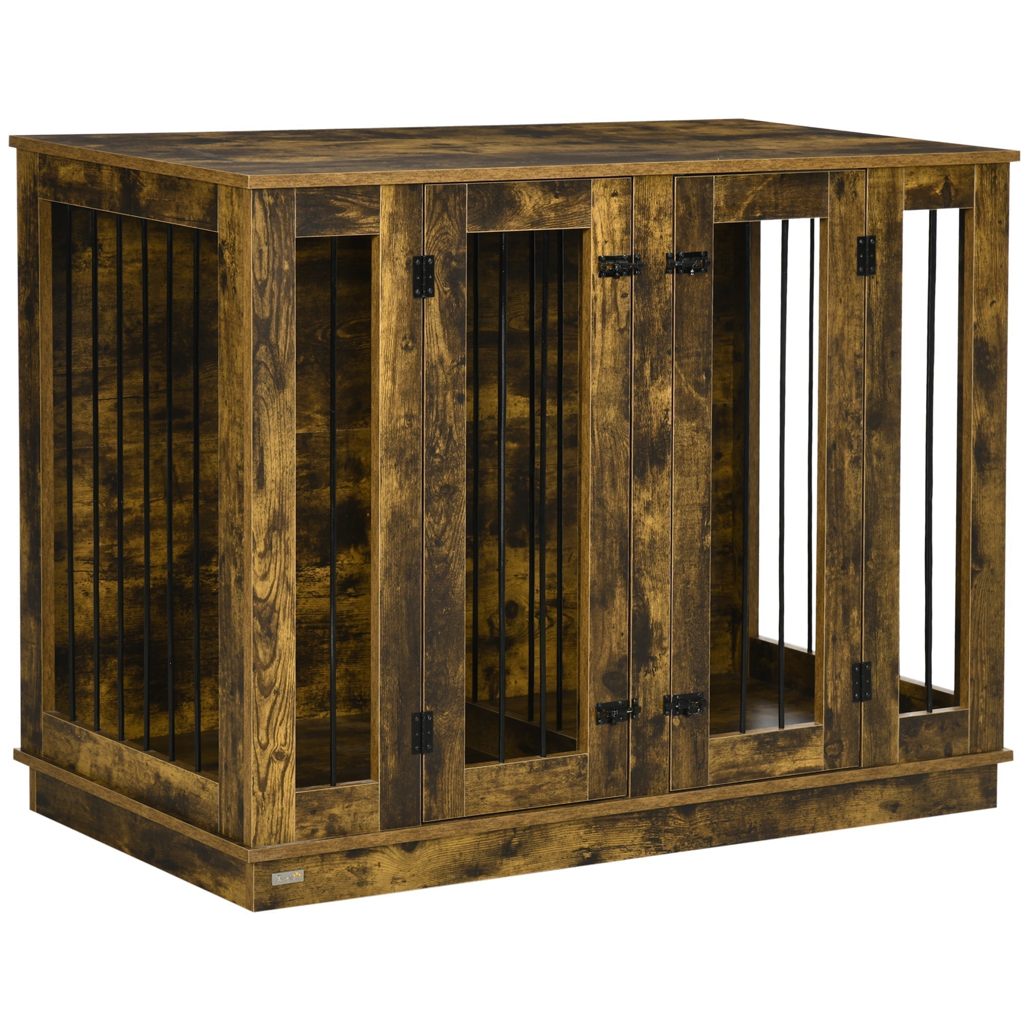 large-furniture-style-dog-crate-with-removable-panel-end-table-with-two-rooms-design-and-two-front-doors-rustic-brown-47-x-235-x-35-6367775-1 Large Furniture Style Dog Crate with Removable Panel, End Table with Two Rooms Design and Two Front Doors, Rustic Brown, 47" x 23.5" x 35" - Image 1
