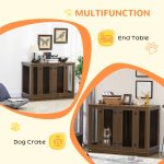 Large Furniture Style Dog Crate with Removable Panel, End Table with Two Rooms Design and Two Front Doors, Walnut, 47" x 23.5" x 35" - Image 4