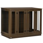 Large Furniture Style Dog Crate with Removable Panel, End Table with Two Rooms Design and Two Front Doors, Walnut, 47" x 23.5" x 35"