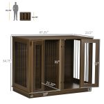 Large Furniture Style Dog Crate with Removable Panel, End Table with Two Rooms Design and Two Front Doors, Walnut, 47" x 23.5" x 35" - Image 3