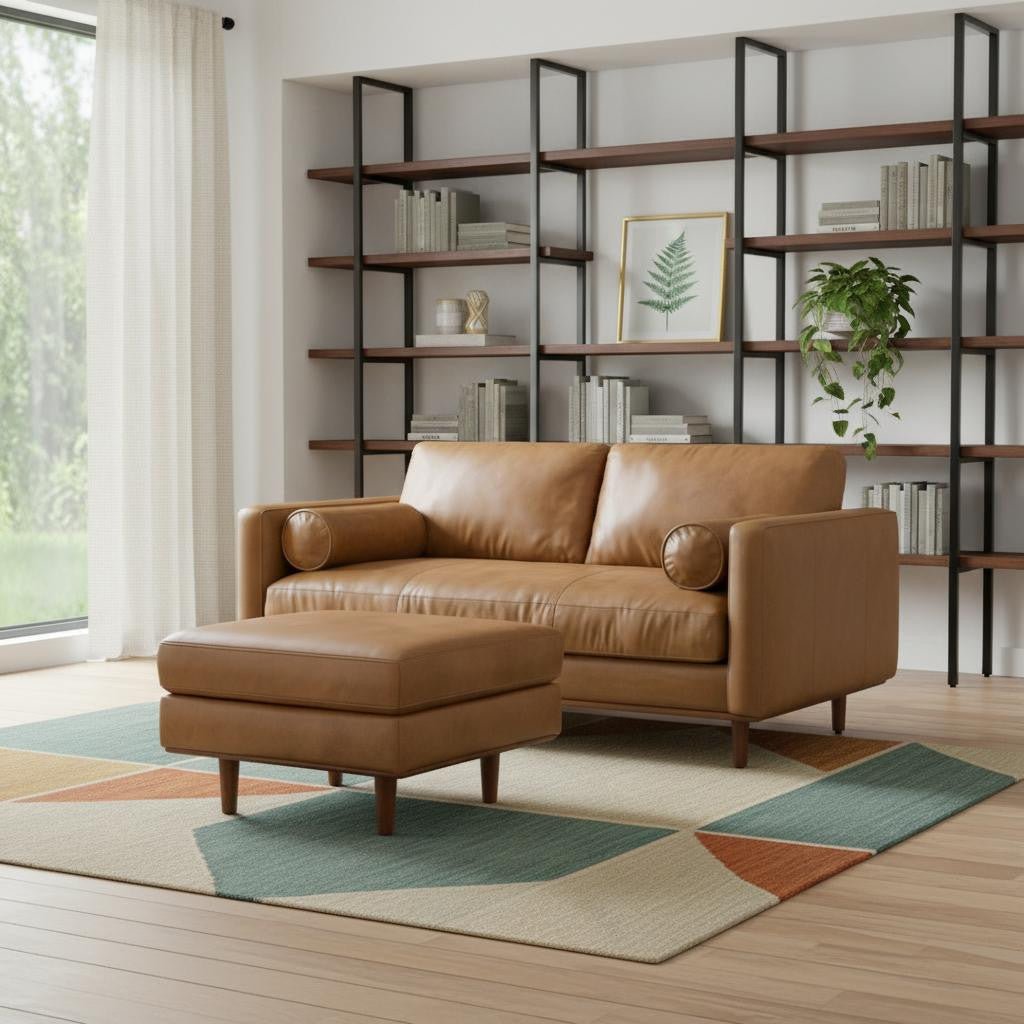 lennox-leather-sofa-with-ottoman-brown-1250255 Lennox Leather Sofa with Ottoman – Brown - Image 1