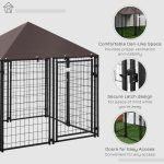 Lockable Dog House Kennel with Water-resistant Roof for Small and Medium Sized Pets, 4.6' x 4.6' x 5' - Image 4