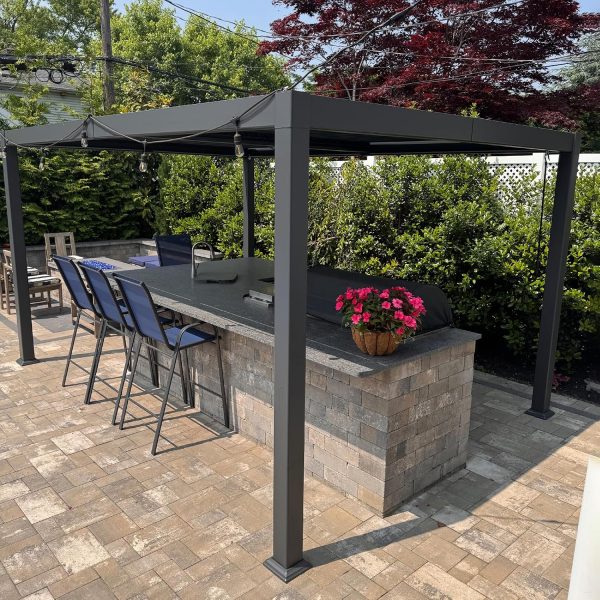 Louvered Pergola 10′ x 14′ Aluminum Pergola w/Independent Roof | 70 mph for stability, Reinforced beams add strength, Hidden drainage keeps dry, Independent louvers customize shade - Prioka