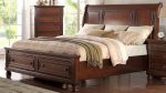 McFerran B608 Storage Sleigh Bedroom Set in Cherry - 2-Drawer Footboard and Bun Feet