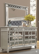 McFerran Home Furnishing B1689 Silver & Grey Velvet Bedroom Set - Image 4