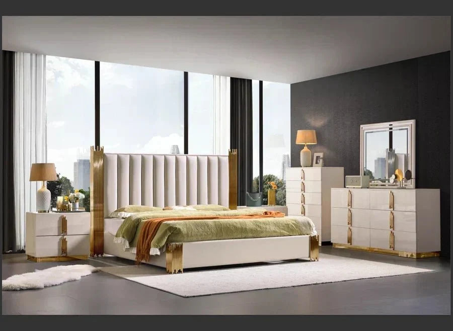 mcferran-home-furnishing-b2001-modern-white-gold-frame-bedroom-set-3449261 McFerran Home Furnishing B2001 Modern White & Gold Frame Bedroom Set - Image 1