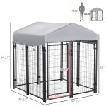Medium-sized Outdoor Dog Kennel Galvanized Steel Fence with UV-Resistant Oxford Cloth Roof & Secure Lock 47.25" x 47.25" x 54.25" - Image 6