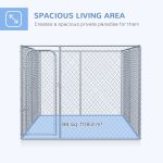 Outdoor Dog Kennel Galvanized Chain Link Fence Heavy Duty Pet Run House Chicken Coop with Secure Lock Mesh Sidewalls for Backyard, Silver - Image 2
