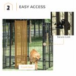 Outdoor Dog Kennel, Lockable Pet Playpen Crate, Welded Wire Steel Fence, with Water-, UV-Resistant Canopy, Rotating Bowl Holders, Door - Image 2